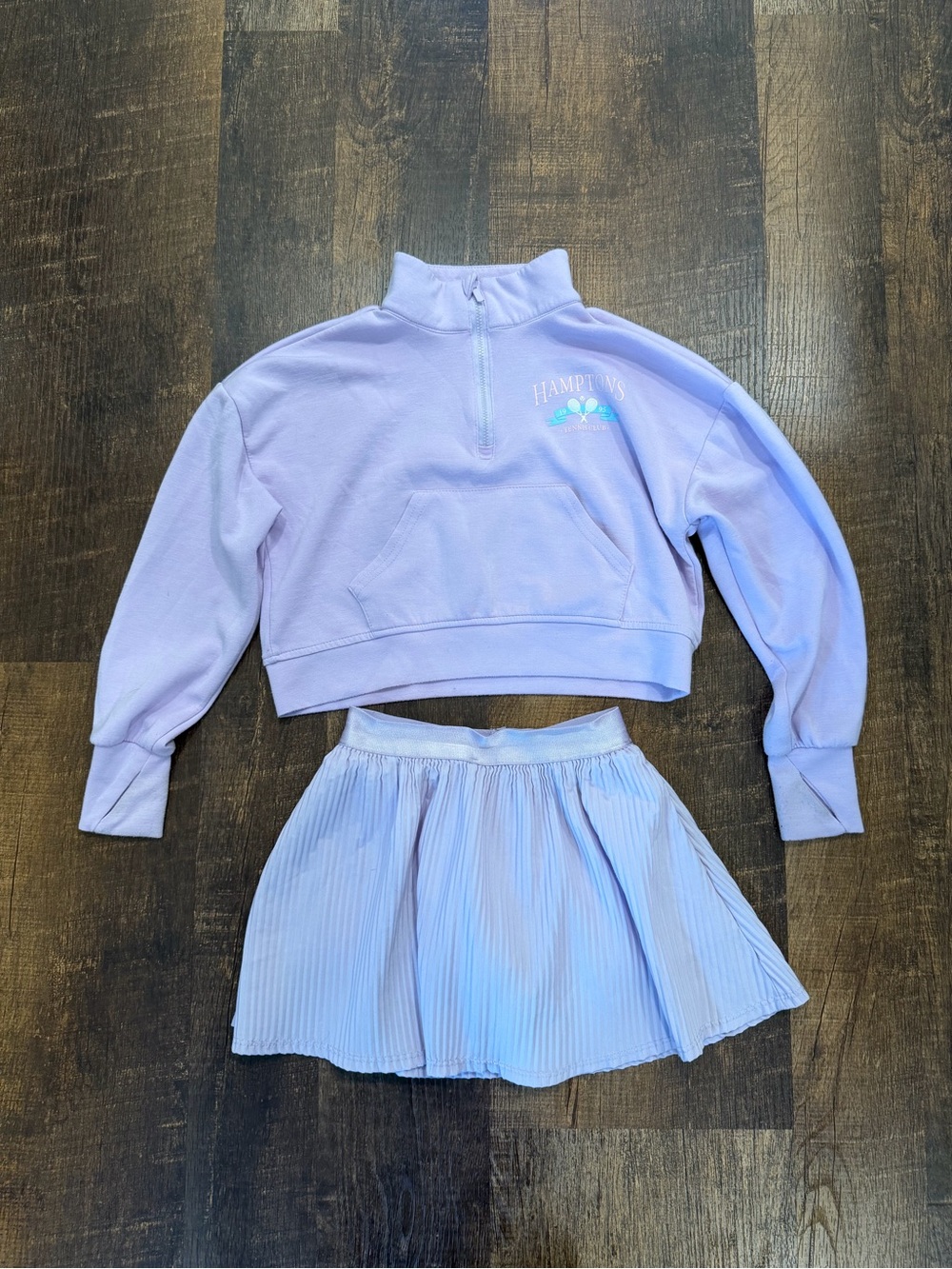 Violet sky Lavender Girls' 1/4 zip crop long sleeve/pleated skirt Set